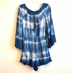 AMERICAN EAGLE Tie Dye Boho Romper Blue White Medium